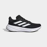 Championes de running Adidas, color negro con las tres tiras blancas y suela blanca.
