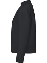 Sweater negro de punto de algodón orgánico con cuello alto y logo CK bordado en el pecho.