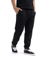 Pantalón jogging negro con cintura elástica, cordón ajustable, bolsillos laterales y puños elastizados en los tobillos.