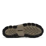 Botas de trekking Columbia modelo Transverse Hike, color beige y marrón con suela negra. Diseñadas con tecnología impermeable, parte superior de piel y malla, entresuela con amortiguación y suela de alta tracción para senderismo.