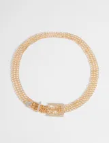 Cinturón dorado de cadena de eslabones con hebilla cuadrada con strass.