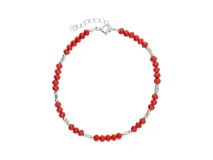 Pulsera de plata 925 con cristales rojos facetados y detalles de plata.