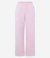 Pantalón wide leg de algodón y poliéster en color rosado, con cintura elástica y corte holgado. Presenta un diseño cómodo y versátil con detalle lateral en contraste.