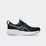 Championes de running Asics modelo Gel Pulse 17, color negro con detalles en gris y entresuela blanca. Presentan tecnología FF BLAST y GEL para mayor amortiguación, con capellada de malla transpirable y cierre de cordones.