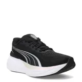 Championes de running Puma modelo Scend Pro 3 para mujer, color negro con entresuela blanca y detalles plateados. Confeccionados con capellada de malla transpirable, amortiguación Profoam en la suela y cierre de cordones.