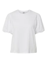 Top negro de algodón orgánico, de corte relajado, con cuello redondo y mangas cortas abullonadas.