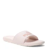 Sandalias Puma Cool Cat 2.0 para mujer, color rosa claro con logo Puma en dorado.