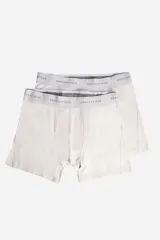 Pack de dos bóxers de algodón liso en color beige, con cintura elástica personalizada con el logo de la marca.