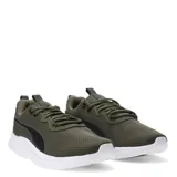 Championes de running Puma Resolve Modern, color verde oliva con detalles en negro y suela blanca. Presentan un diseño aerodinámico con tejido de malla transpirable y cierre de cordones.