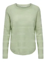 Sweater negro de punto acanalado con cuello redondo y manga larga, de calce regular.