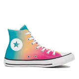 Championes Converse Chuck Taylor All Star de caña alta con degradado de colores que van del celeste al rosado.