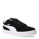 Championes Puma modelo Park Life Style Easy SD, de corte bajo y diseño urbano. Presentan una capellada de gamuza sintética en color negro con la icónica franja lateral de Puma en color blanco y suela de goma blanca.