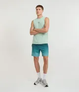 Bermuda deportiva Get Over de secado rápido, con diseño en degradé de tonos azul y verde, cintura elástica con cordón interno de ajuste y forro de tela interior.