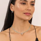 Collar de plata 925 con piedras de amazonita turquesa y dije de hamsa de plata 925.