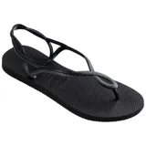 Sandalias tipo ojotas Havaianas modelo Luna, color rosado metalizado, con diseño de tiras entrelazadas y ajuste en el talón.