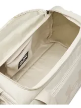 Bolso deportivo Under Armour Undeniable 5 Duffle XS, color beige, con asas superiores y correa de hombro ajustable. Incluye el logo de la marca estampado en el frente.