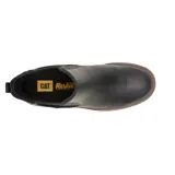 Bota tipo Chelsea de cuero negro con paneles elásticos laterales, taco cuadrado y suela de goma dentada con plataforma.