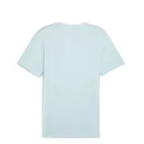 Remera deportiva Puma de corte regular, color celeste claro, con cuello redondo y mangas cortas. Presenta un diseño minimalista con el logo de la marca sutilmente integrado en el pecho.