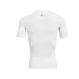 Remera deportiva de compresión Under Armour Heatgear Armour, color blanco, de manga corta y cuello redondo con logo de la marca impreso en el pecho.