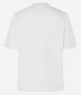 Blusa color crudo de algodón con cuello redondo y mangas cortas. Presenta bordados de lazos con perlas artificiales.