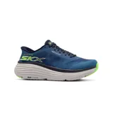 Championes deportivos Skechers Slip-ins Max Cushioning Endeavour Exciton para hombre, con horma ancha y diseño sin cordones. Capellada de malla técnica azul marino, plantilla Air Cooled Memory Foam, suela Max Cushioning y tecnología Natural Rocker para una transición suave en cada paso.
