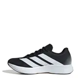 Championes de running Adidas Duramo RC 2, color negro con las icónicas tres tiras laterales en blanco y suela blanca con tecnología LIGHTMOTION. Presentan un diseño de malla transpirable y cierre con cordones, ideales para entrenamiento diario y uso urbano.