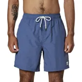 Short de baño azul con cintura elástica y cordón ajustable.