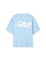 Remera celeste con estampado blanco en la espalda que dice "Ibiza Island", "Ittai", "Designed in Ibiza" y "SS26 Ibiza Ags".