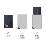 Billetera tipo tarjetero de cuero negro con costuras y detalles internos en color verde lima. Cuenta con cierre de broche a presión y mecanismo de expulsión de tarjetas.