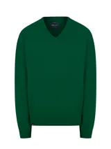 Sweater de punto RKF modelo Italy V, color verde oscuro, con escote en V y mangas largas.