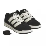 Championes Adidas Forum 2000 de estilo urbano, con diseño de corte bajo. Presentan una base de color negro con las icónicas tres bandas laterales en color blanco y una suela de goma blanca con el logo de la marca grabado.