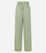 Pantalón recto de sarga color verde claro, con cintura elástica y sin estampa.