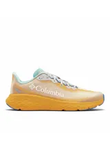 Championes de running Columbia Konos Featherweight Omni-Grip, en color naranja con detalles en azul y celeste, diseñados para trail running y actividades al aire libre con tecnología de amortiguación y suela de alta tracción.