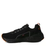 Championes deportivos Push modelo Dolman, de color negro con detalles en naranja y gris. Presentan un diseño ergonómico con tejido de malla transpirable, cordones ajustables y suela con relieve para mayor tracción.