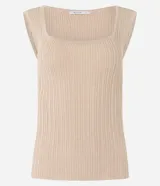Blusa Cortelle sin mangas de tejido de punto acanalado negro con efecto metalizado, tirantes anchos y escote cuadrado.