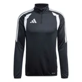 Campera deportiva Adidas modelo Tiro26L Tr Top para fútbol, de color negro con detalles en blanco. Cuenta con cuello alto, cierre frontal medio y las clásicas franjas de la marca en las mangas.