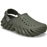 Zuecos Crocs modelo Echo Clog, de color negro, con diseño moldeado de aspecto futurista, aberturas de ventilación y correa trasera ajustable de tela con almohadilla para el talón.