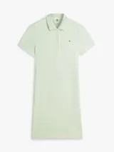 Vestido tipo chomba Tommy Hilfiger de corte slim, color verde menta, con cuello polo, cartera con botones y logo bordado en el pecho.