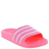 Sandalias tipo ojota Adidas modelo Adilette Aqua, color rosa vibrante con las tres tiras características de la marca en un tono más claro sobre la banda superior. Diseño ergonómico y ligero, ideal para uso en piscina o ducha.