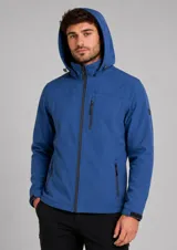 Campera de neopreno en color azul, con capucha desmontable, cierre frontal completo y bolsillos laterales y en el pecho con cierre. Cuenta con puños ajustables con velcro.
