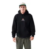 Canguro negro con capucha y bolsillo delantero tipo canguro. Estampado pequeño en el pecho con el logo de la marca y una flor.