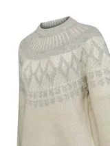 Polar de hombre color arena con patrón de espiga, medio cierre abotonado con placket tapado, cuello con aplicación de suede y parche del pato RKF.