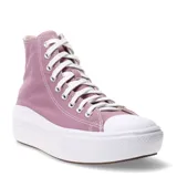 Championes Converse Chuck Taylor Move de caña alta color lila con plataforma blanca y cordones blancos.