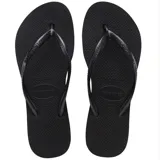 Sandalias de goma Havaianas modelo Slim, color gris oscuro, con tiras finas metálicas y diseño clásico de dedo.