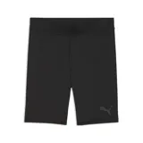 Short deportivo ajustado tipo calza corta, color negro, con logo de la marca estampado en el muslo derecho.