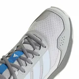 Championes de trekking Adidas Terrex Eastrail 3 para mujer, en tonos gris y celeste con detalles en azul. Capellada de malla transpirable con refuerzos sintéticos y suela Traxion con gran agarre.