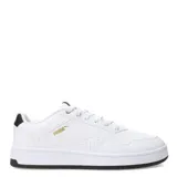Championes Puma Court Classic blancos de cuero sintético, con detalles en verde y dorado.