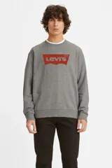 Buzo gris de algodón con cuello redondo y logo rojo de Levi's estampado en el pecho.