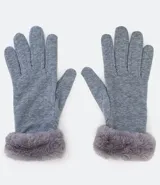 Guantes grises de poliéster con puños de felpa.