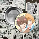 Pin metálico con ilustración de dos personajes masculinos de la serie de anime Hitorijime my hero.